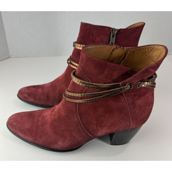 Sundance Suede Ankle Boots Size 39 US 8.5 - 9 Block Heel Burgundy Red Booties - Picture 2 of 16